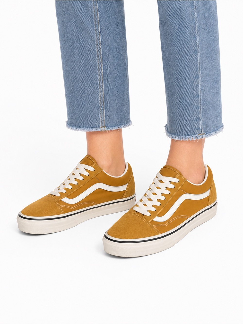 Size 10.5 Vans Women’s Old Skool Suede Canvas Sneakers Mustard Yellow Tan